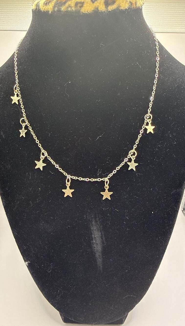 Gold Plated Star Station Necklace with Charm and Adjustable Chain